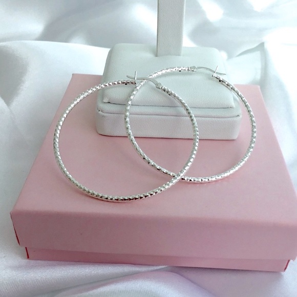 Sterling 50mm Twisted Tube Hoop Earrings - Picture 3 of 13